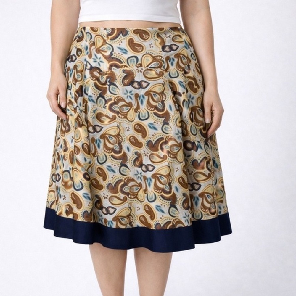 Anne Klein Paisley Silk Blend Midi Skirt Size 12 A-Line Boho - Picture 2 of 5